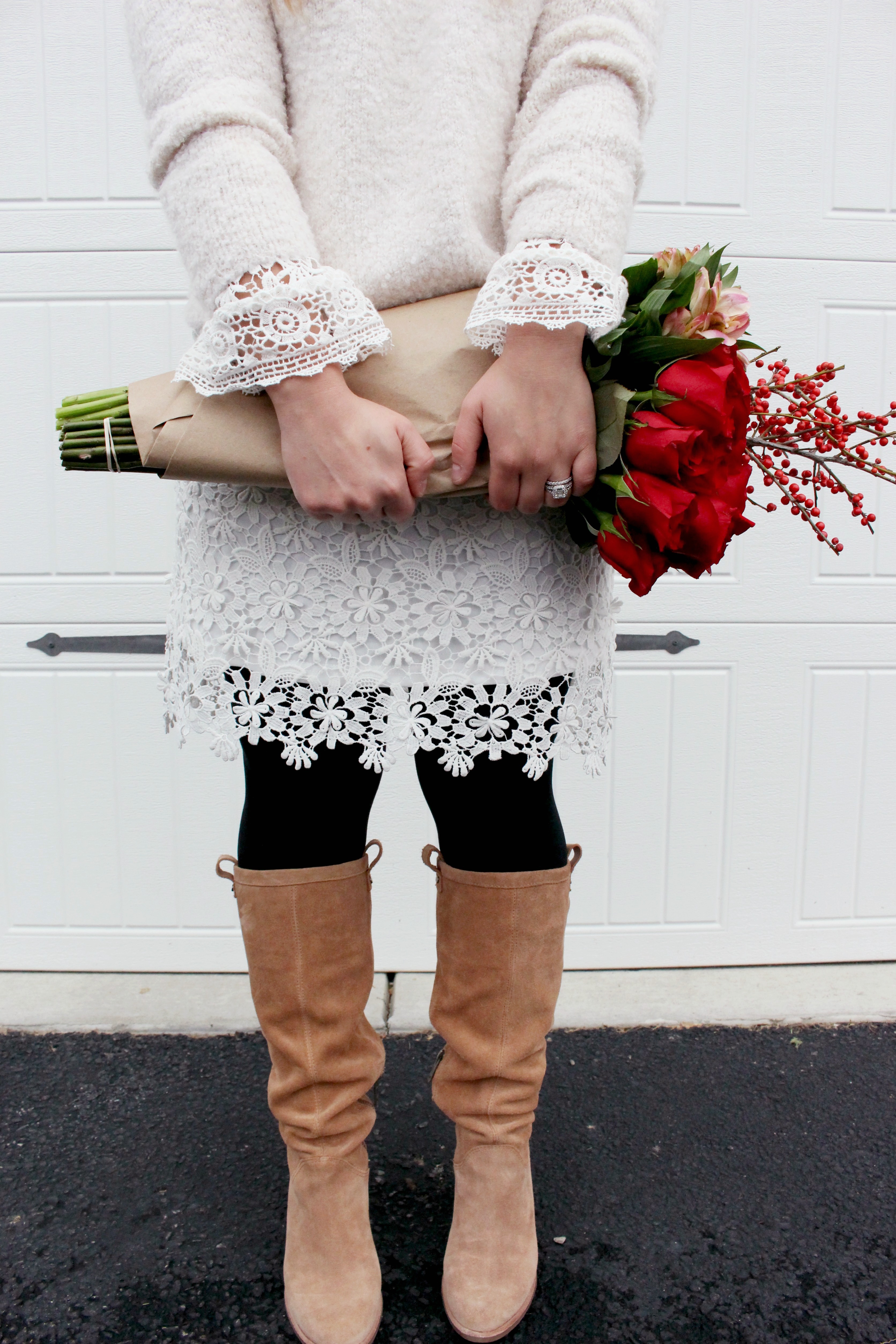 winter white lace dress